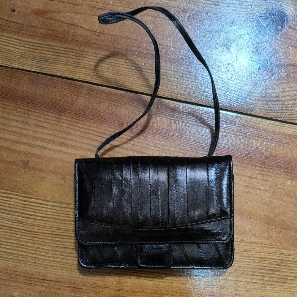 Black Leather Clutch with Glossy Finish